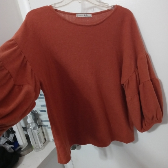 Free Market by Flying Tomatoes Burnt Orange Sweater With Balloon 1/2 Sleeves - Picture 6 of 9